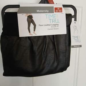 Time and Tru Black Faux Leather Maternity Leggings